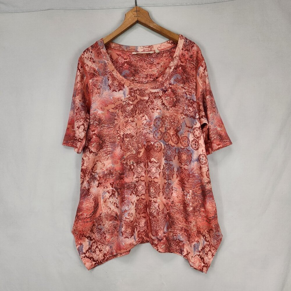 Soft Surroundings Sharkbite Tunic Women's Petite Med Orange Artsy Print Tee